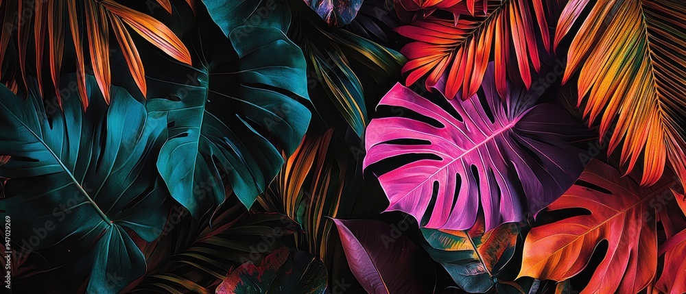 Tropical Leaf Arrangement with Vibrant Colors Tropical Leaf Arrangement with Vibrant Colors
