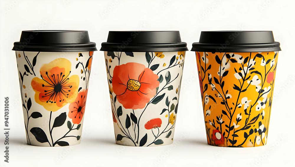 Floral Pattern Coffee Cups Mockup Design Floral Pattern Coffee Cups Mockup Design