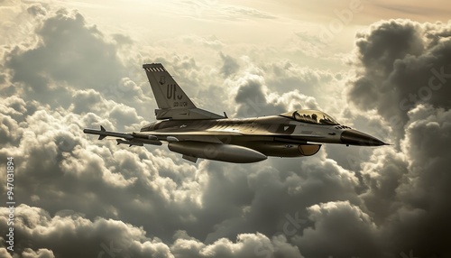 Stunning photograph of an f 16 military jet fighter soaring through a clear blue sky in action photo