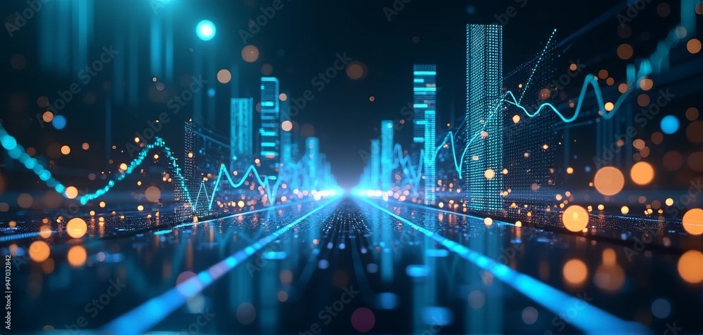 Urban Data Highway: Futuristic City Analytics and Digital Market Trends Visualization Urban Data Highway: Futuristic City Analytics and Digital Market Trends Visualization