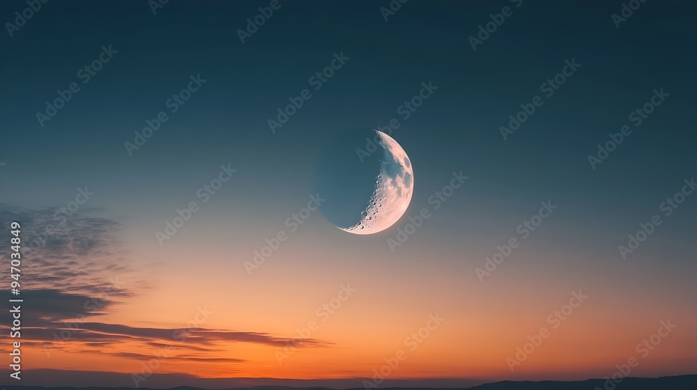A conceptual image depicting the moon fading into the dawn sky as the light of day slowly overtakes the celestial canvas A conceptual image depicting the moon fading into the dawn sky as the light of day slowly overtakes the celestial canvas