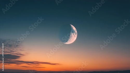 A conceptual image depicting the moon fading into the dawn sky as the light of day slowly overtakes the celestial canvas photo