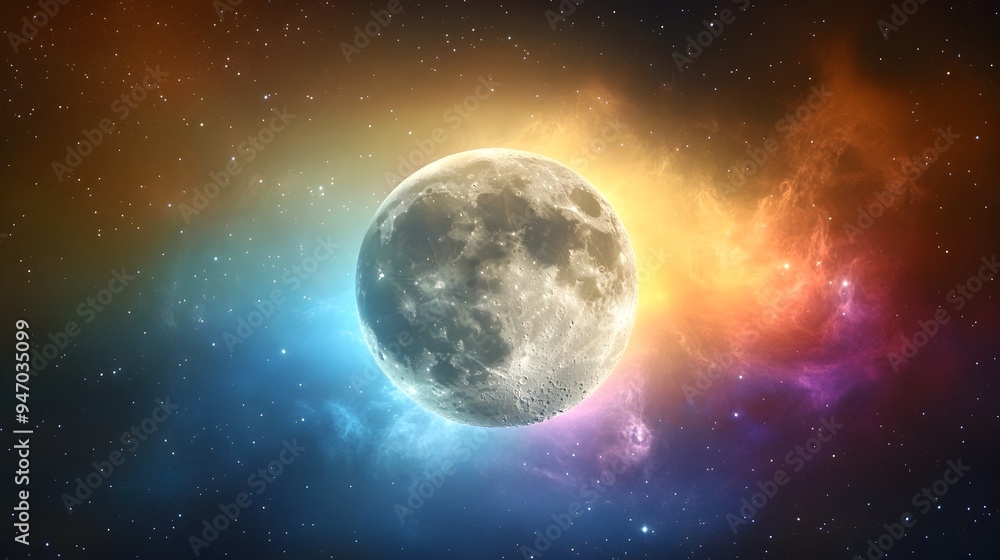 A conceptual image of the moon surrounded by a glowing aura with the light subtly shifting colors creating a dreamlike and visionary atmosphere A conceptual image of the moon surrounded by a glowing aura with the light subtly shifting colors creating a dreamlike and visionary atmosphere