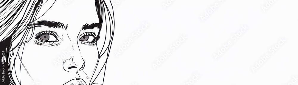 Obraz premium Woman's face in black and white line art.