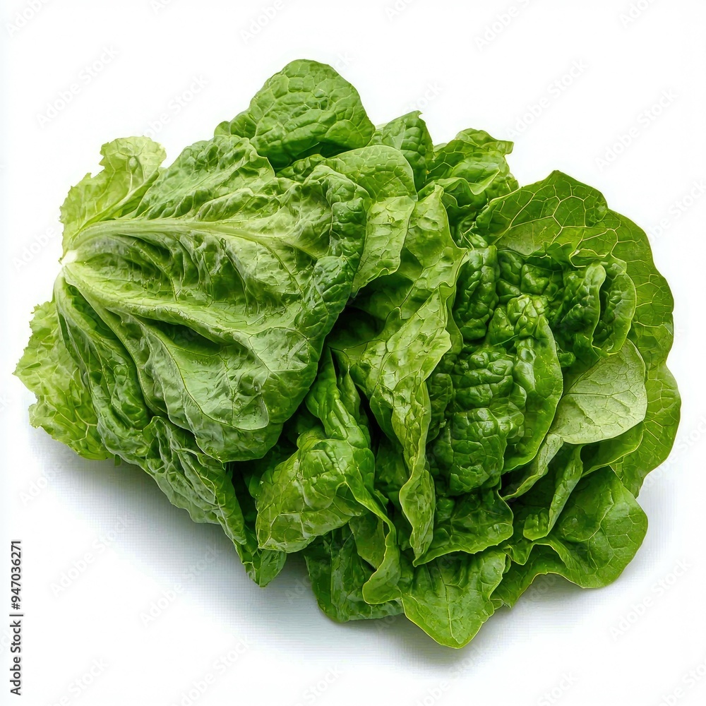 Fresh Green Lettuce Leaves on White Background Fresh Green Lettuce Leaves on White Background