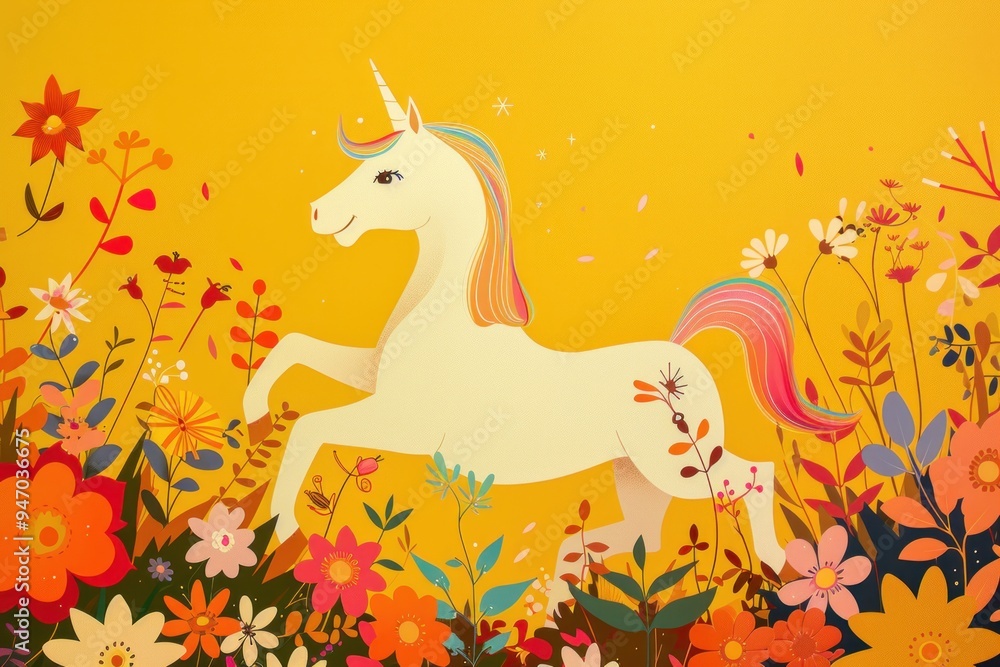 Magical Unicorn in a Field of Flowers. Magical Unicorn in a Field of Flowers.