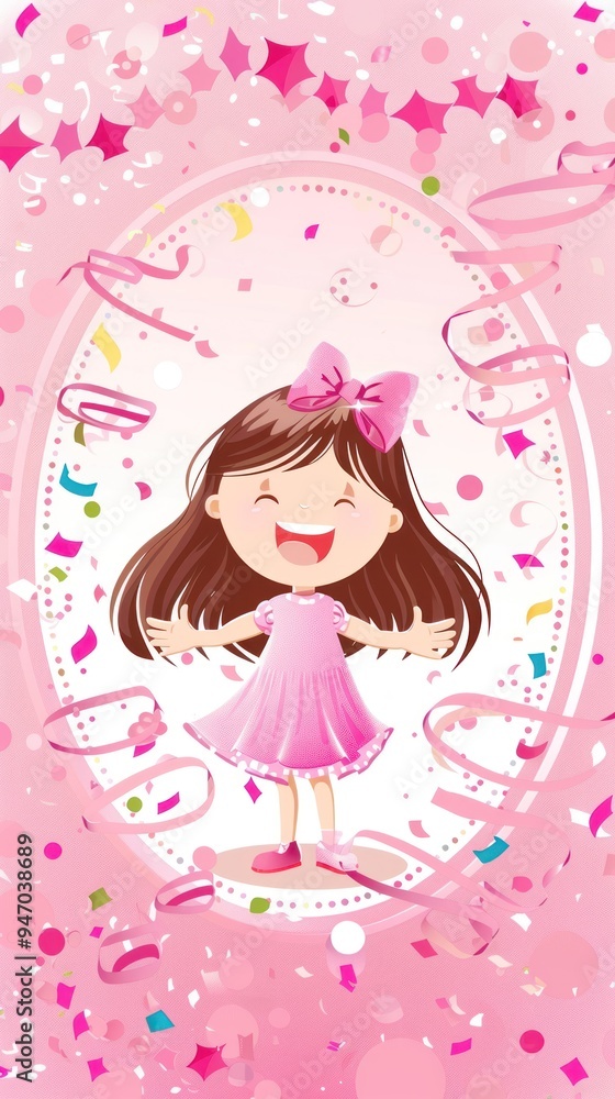 Happy girl celebrating with pink confetti. Happy girl celebrating with pink confetti.