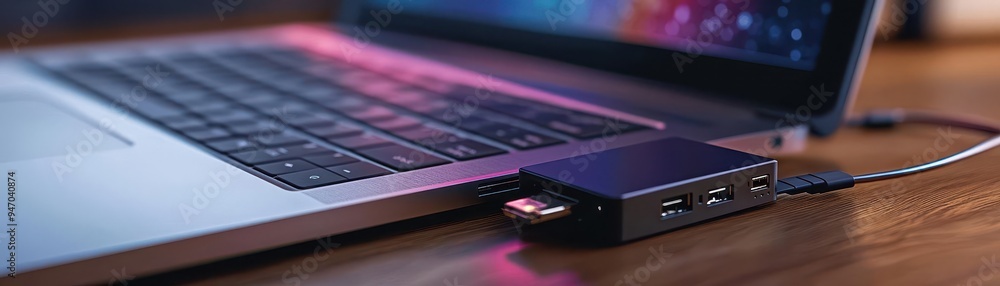 External hard drive plugged into a laptop, transferring files