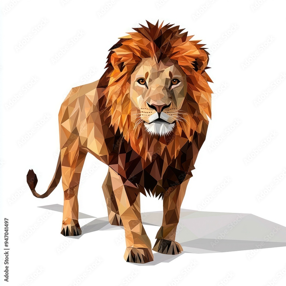 Obraz premium Low Poly Lion with a White Background