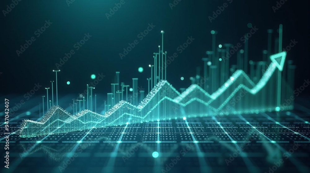 Naklejka premium Holographic Financial Growth Chart: Digital Business Analytics and Market Trend Projection