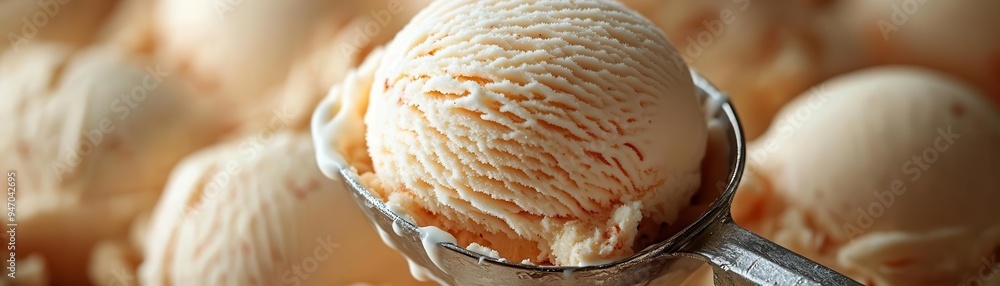 Ice cream scoop with ice cream serving a scoop into a bowl Ice cream scoop with ice cream serving a scoop into a bowl