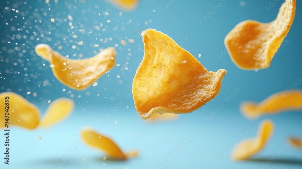 Fototapeta premium Dynamic Shot of Floating Potato Chips