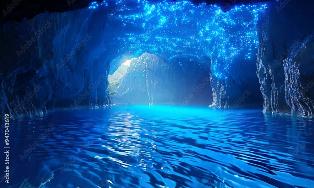 Blue Cave Video With Dramatic Lighting And Unique Rock Formations Blue Cave Video With Dramatic Lighting And Unique Rock Formations