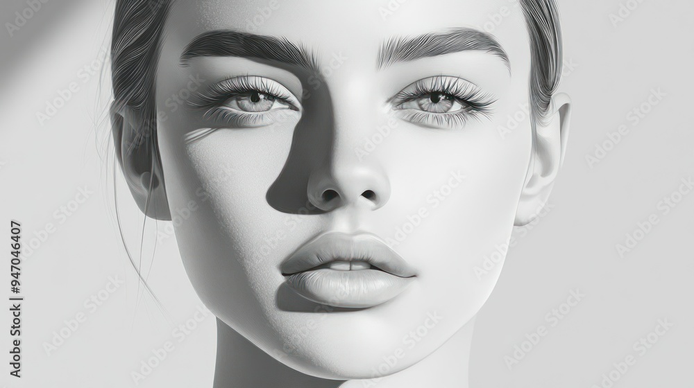 A Close-Up Portrait of a Woman's Face, Depicting Softness and Serenity A Close-Up Portrait of a Woman's Face, Depicting Softness and Serenity