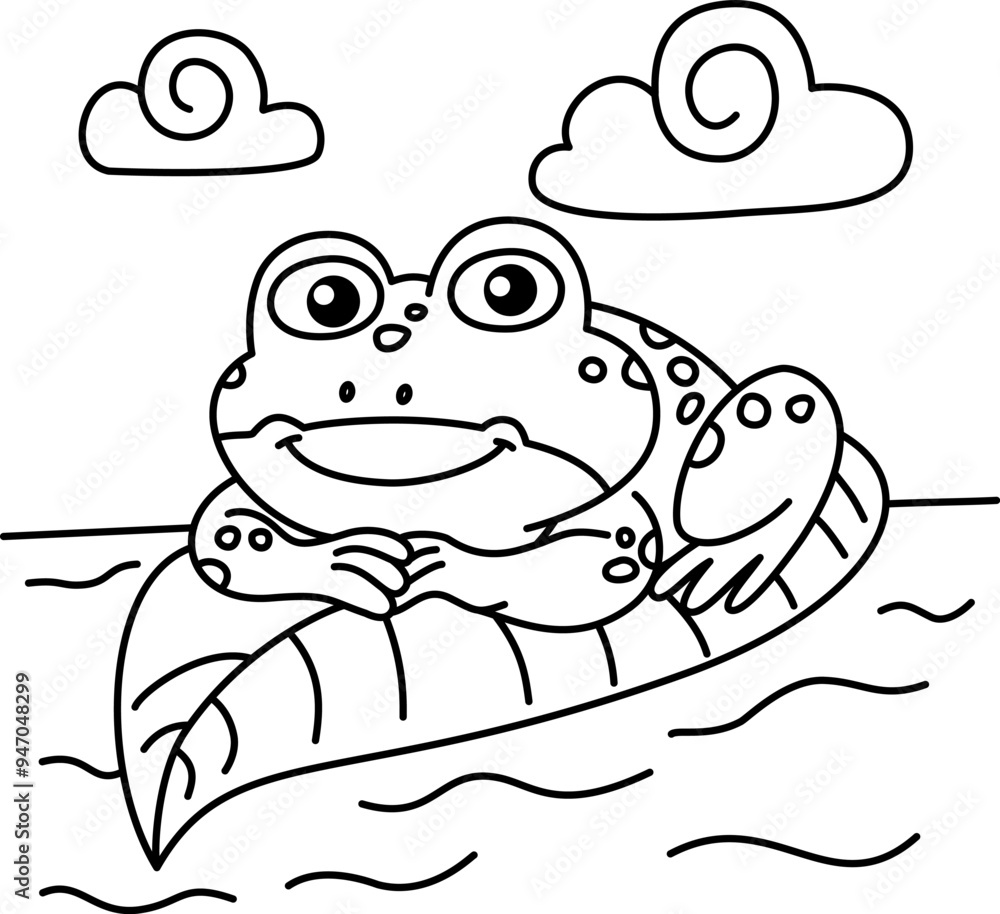 Drawing outline frog lying on a leaf in the middle of a lake.eps Drawing outline frog lying on a leaf in the middle of a lake.eps