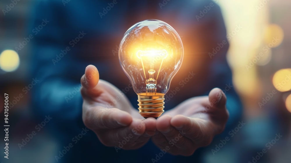 A person is holding a light bulb in their hand A person is holding a light bulb in their hand