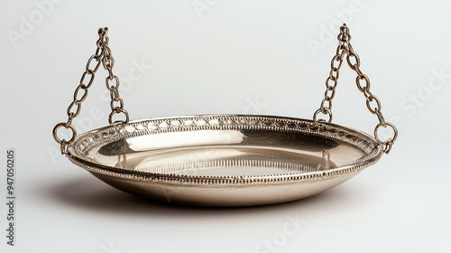 Silver Bowl with Ornate Rim and Chain Handles photo