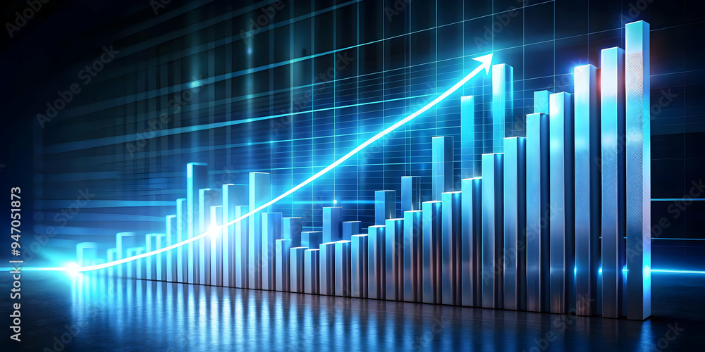 Abstract Bar Chart with Rising Data Streams - Symbolizing Growth and Financial Success in Glowing Concept for Photo Stock Abstract Bar Chart with Rising Data Streams - Symbolizing Growth and Financial Success in Glowing Concept for Photo Stock