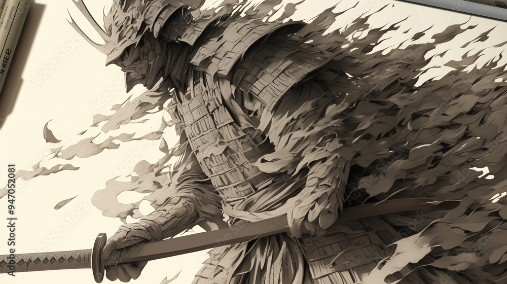 Fototapeta premium 立体的に書かれた侍