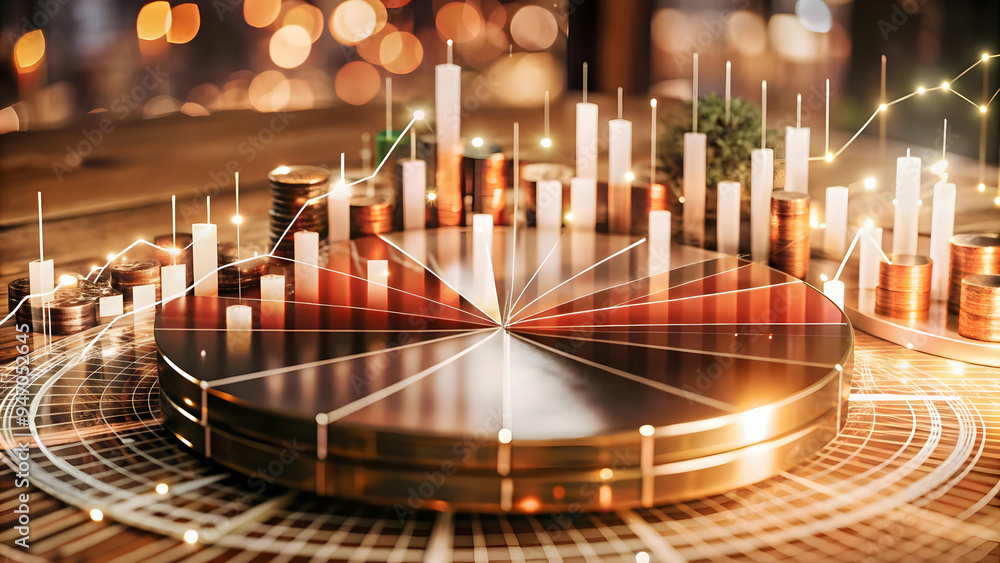 Glowing Abstract Data Streams Forming a Financial Pie Chart Concept - Resource Management and Financial Allocation Visualization in Photo Stock Concept Glowing Abstract Data Streams Forming a Financial Pie Chart Concept - Resource Management and Financial Allocation Visualization in Photo Stock Concept