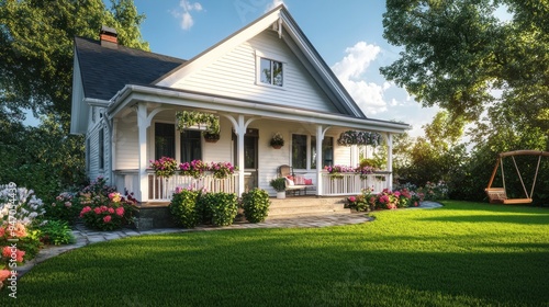 Charming White Cottage with Lush Greenery