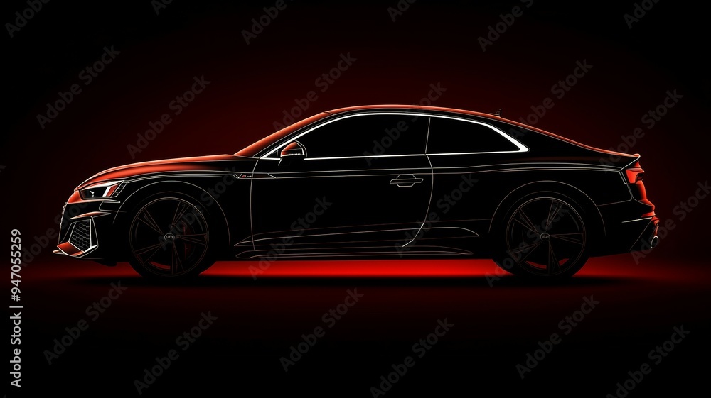A black car with a red stripe on the side A black car with a red stripe on the side