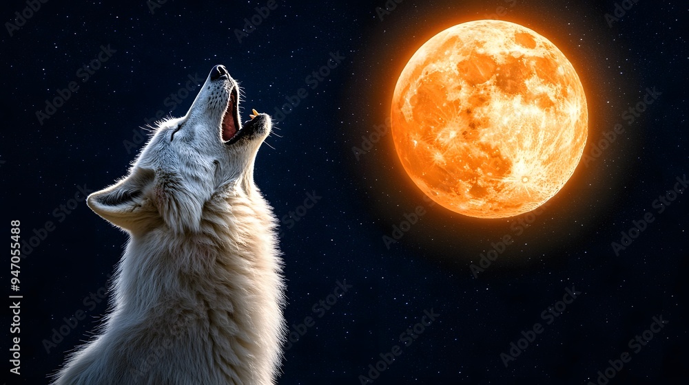 Wolf Howling on a Full Moon Night Starry Sky, Photo Realistic, Wallpaper, Cover and Screen for Smartphone, Cell Phone, PC, Laptop Wolf Howling on a Full Moon Night Starry Sky, Photo Realistic, Wallpaper, Cover and Screen for Smartphone, Cell Phone, PC, Laptop