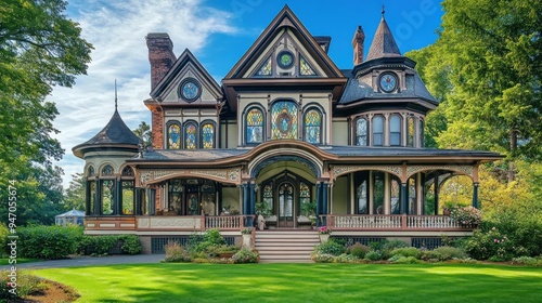 Victorian Mansion with Stained Glass Windows