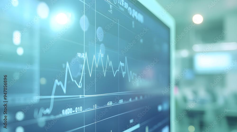 Close-up digital screen showing line graph with fluctuating trends, representing cancer statistics and data visualization for medical analysis. Close-up digital screen showing line graph with fluctuating trends, representing cancer statistics and data visualization for medical analysis.