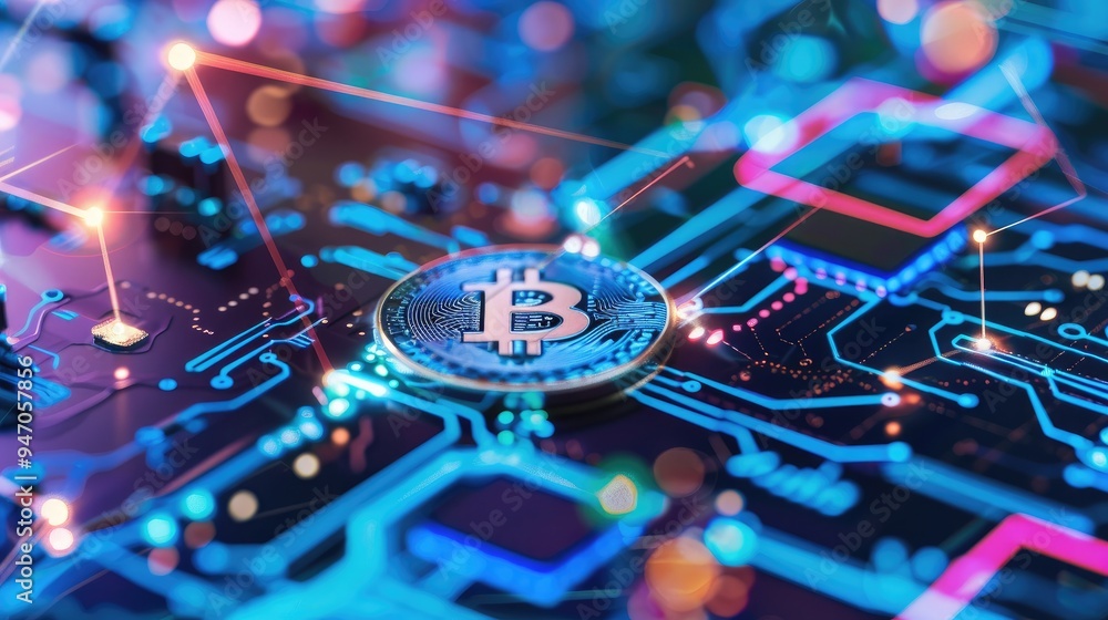 Blockchain technology powering international money transfer on a digital screen Blockchain technology powering international money transfer on a digital screen