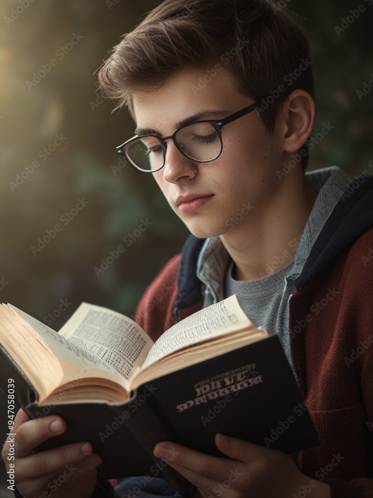 Portrait of a student reading a book. Portrait of a student reading a book.