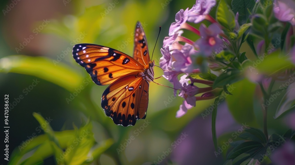 Butterfly and flower captured in a moment of pure beauty Butterfly and flower captured in a moment of pure beauty
