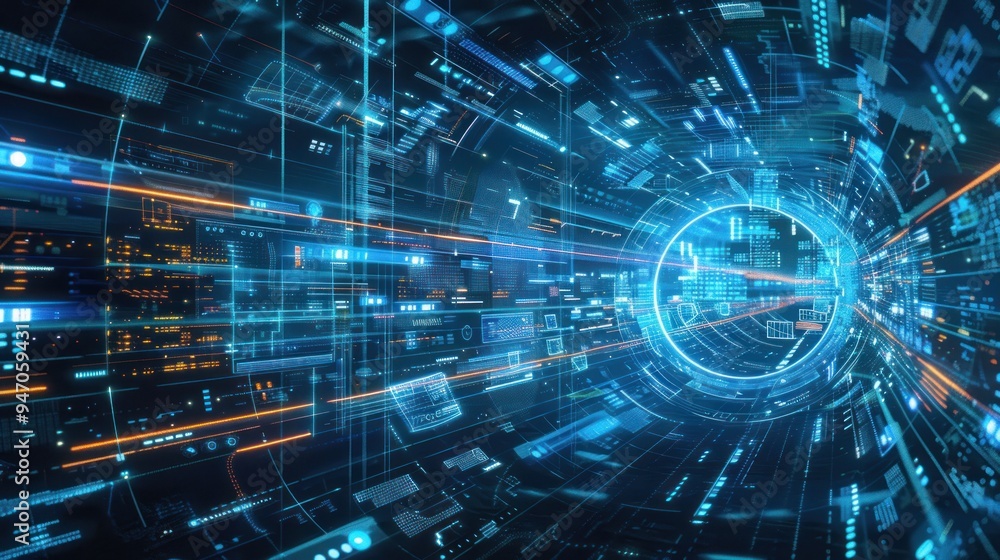 Abstract digital data flow tunnel. Abstract digital data flow tunnel.