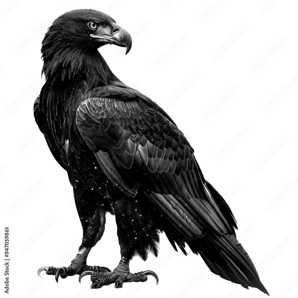 Fototapeta premium Black and white portrait of a majestic eagle with starry feathers
