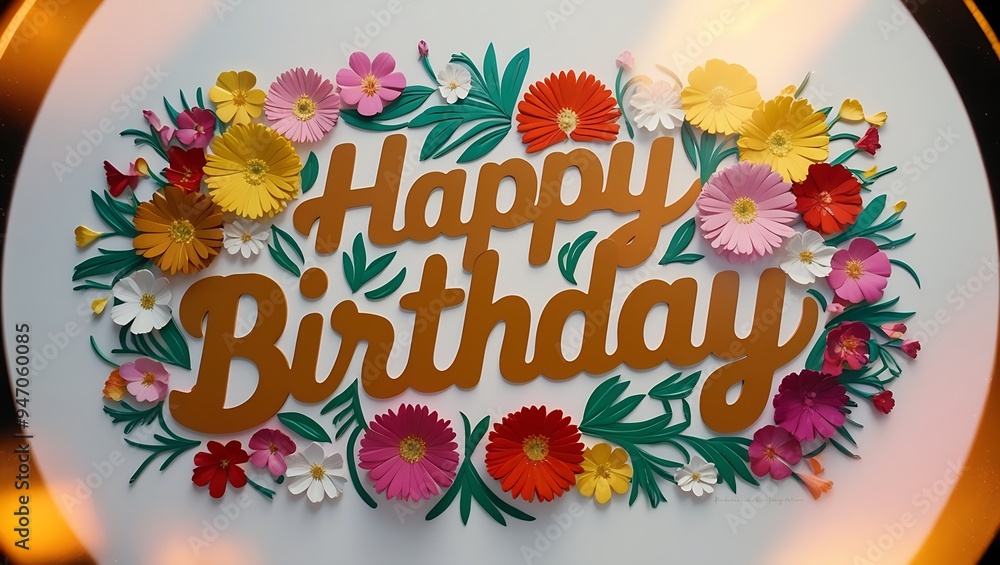 Happy Birthday sign with colorful flowers Happy Birthday sign with colorful flowers