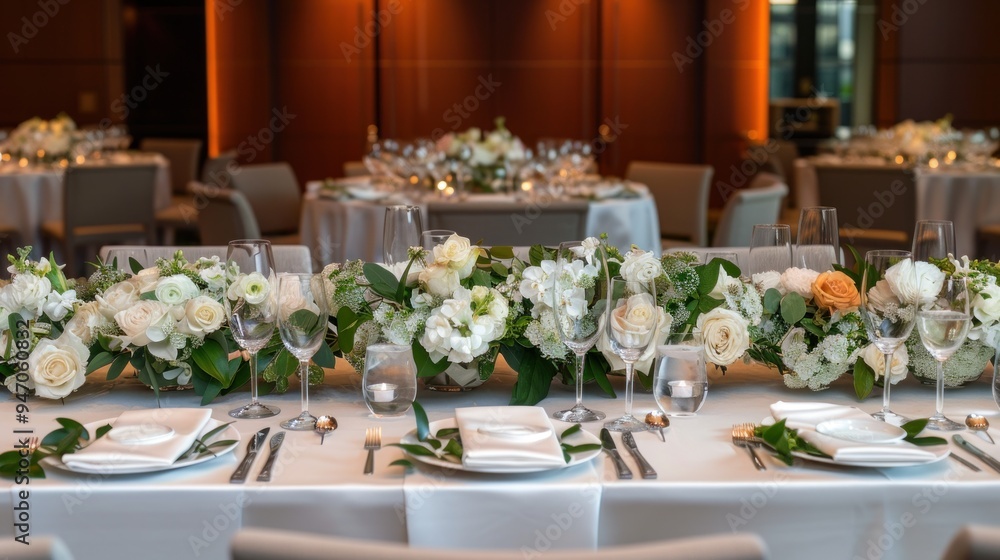 Elegant White Floral Table Setting. Elegant White Floral Table Setting.