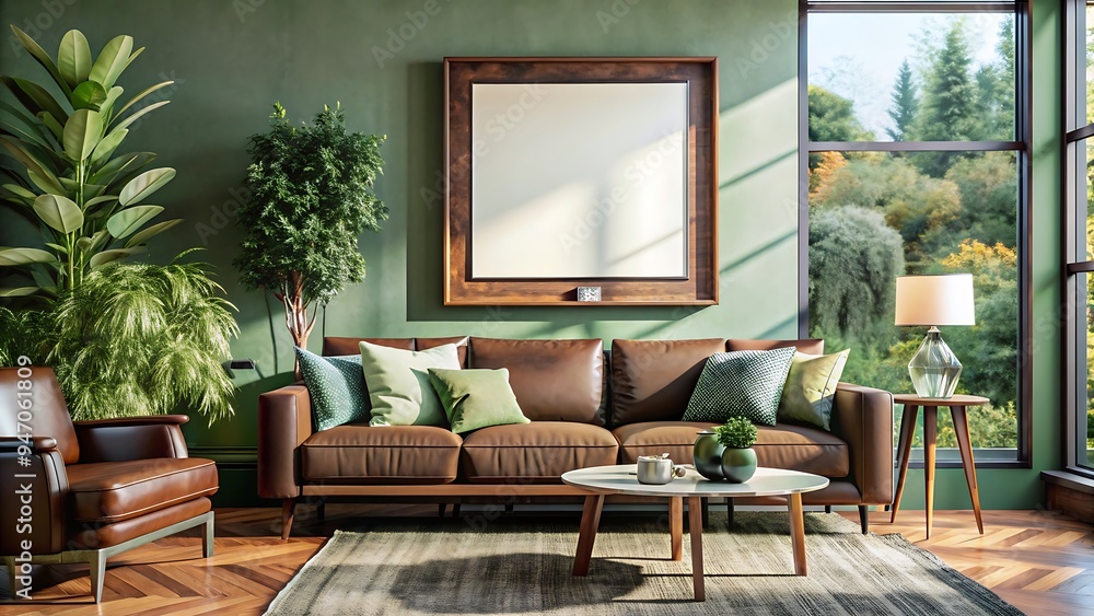 Living room with frame mockup, modern furniture, living room interior Living room with frame mockup, modern furniture, living room interior