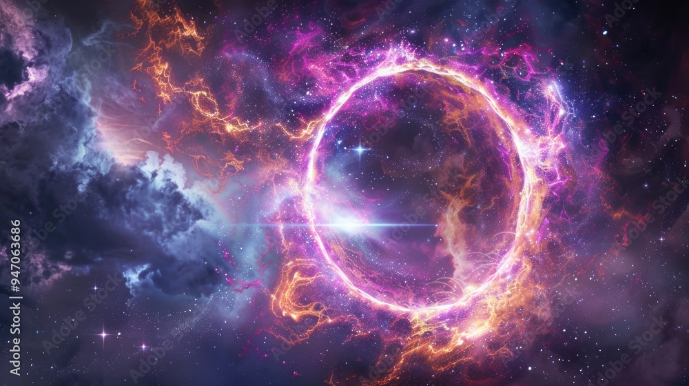 Obraz premium Cosmic Ring of Light and Stars.