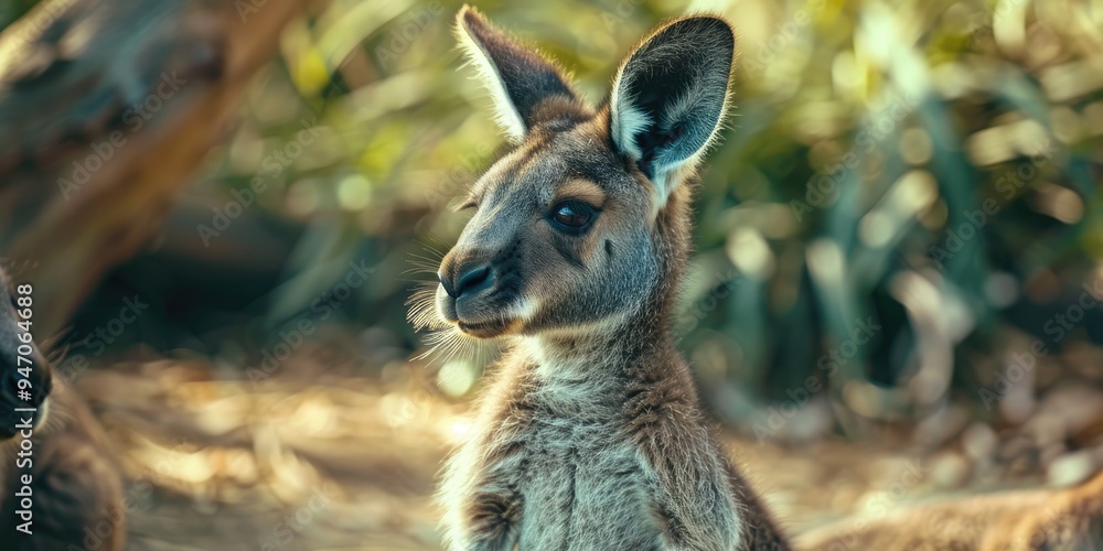 Fototapeta premium Adorable infant kangaroo at the zoo