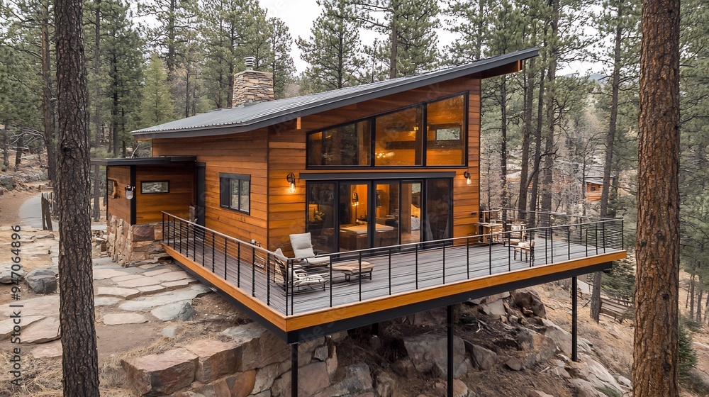 Modern Cabin Perched on a Rocky Outcropping Modern Cabin Perched on a Rocky Outcropping