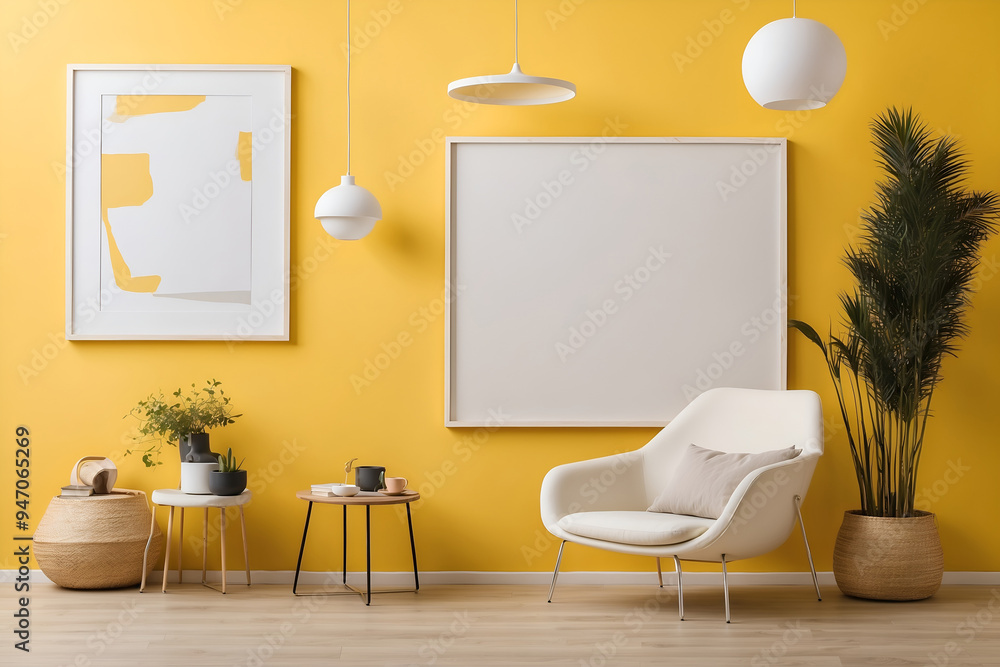 Obraz premium 額縁のある黄色い壁