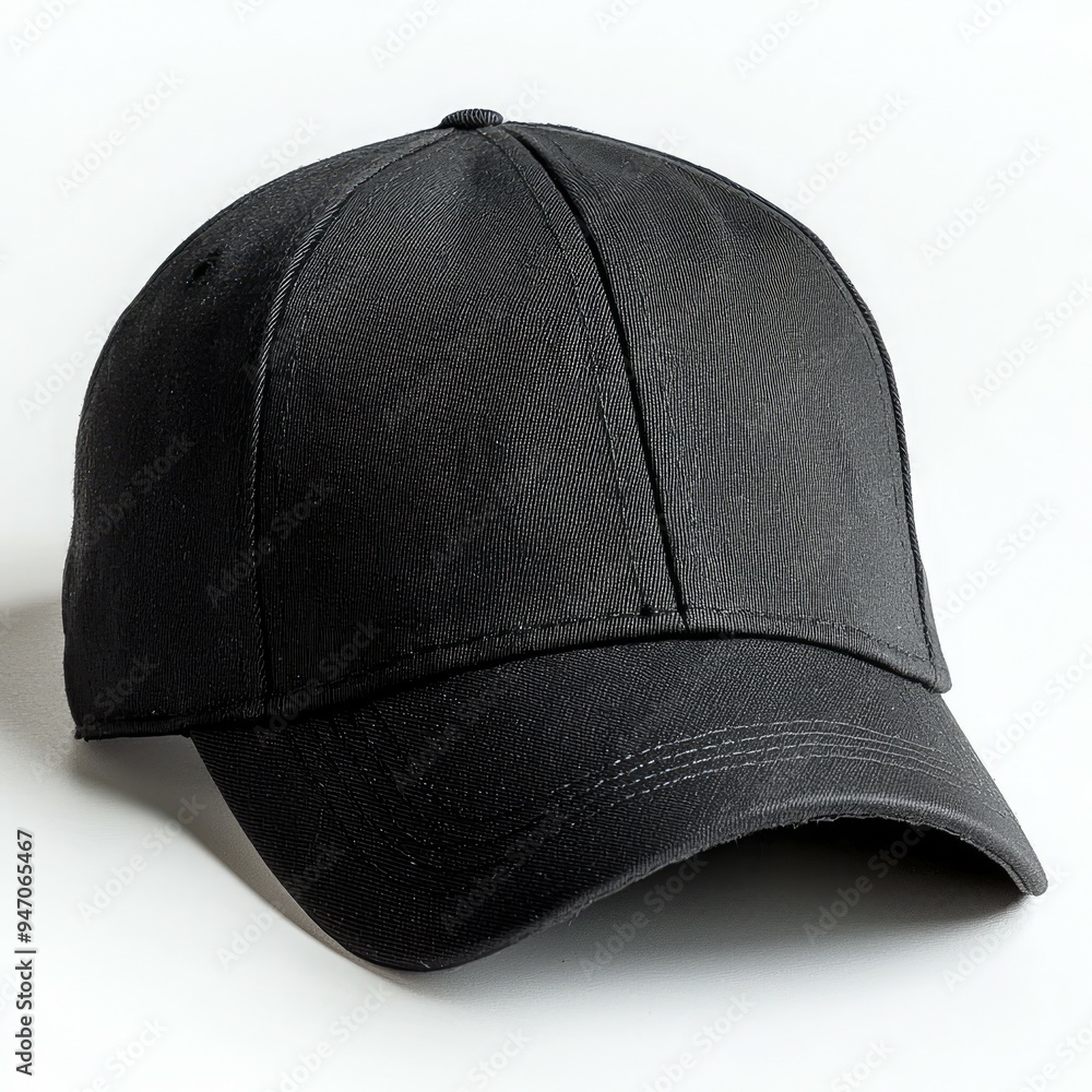 A Black Baseball Cap With Curved Brim A Black Baseball Cap With Curved Brim