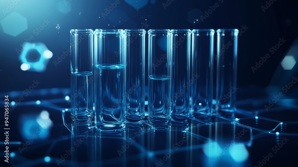 Abstract polygonal test tube rack in futuristic technology style on blue background. Chemical laboratory poly icon. Science and chemistry concept. Glass lab flask for medicine. 3D vector illustration. Abstract polygonal test tube rack in futuristic technology style on blue background. Chemical laboratory poly icon. Science and chemistry concept. Glass lab flask for medicine. 3D vector illustration.