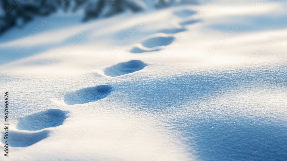 Footprints in fresh snow create a serene path in a winter wonderland, evoking peace and solitude in the quiet natural landscape. Footprints in fresh snow create a serene path in a winter wonderland, evoking peace and solitude in the quiet natural landscape.