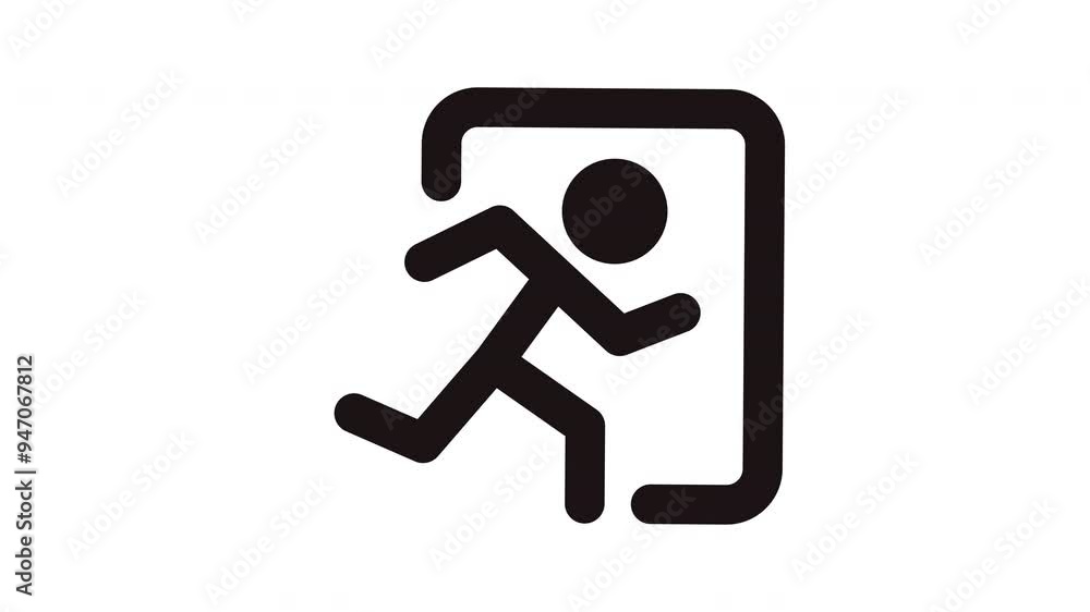 Icon running through door with exit sign, ideal for panic, escape, emergency concepts in design projects and presentations Icon running through door with exit sign, ideal for panic, escape, emergency concepts in design projects and presentations