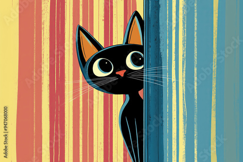 Peeking Halloween Cat in a Colorful Mid-Century Modern Retro-Chic Design photo