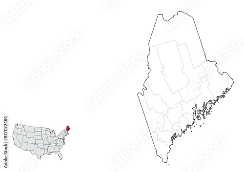Counties Map of Maine State, USA