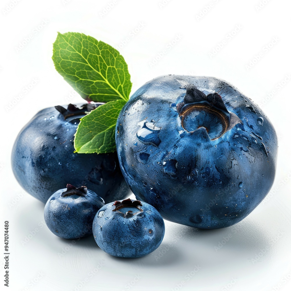 Close-up of Fresh Blueberries with Green Leaf Close-up of Fresh Blueberries with Green Leaf