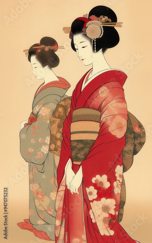 日本画（Japanese painting）／美人画　美女　着物　anime　イラスト