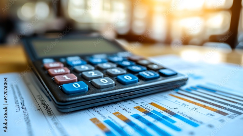 Macro view of a calculator on a financial report Macro view of a calculator on a financial report